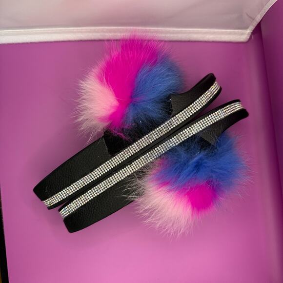 Akira NWOT Azalea Wang Dreamt We Spoke Rainbow Furry Slides Sandals Sz 8 Y2K - Picture 6 of 15
